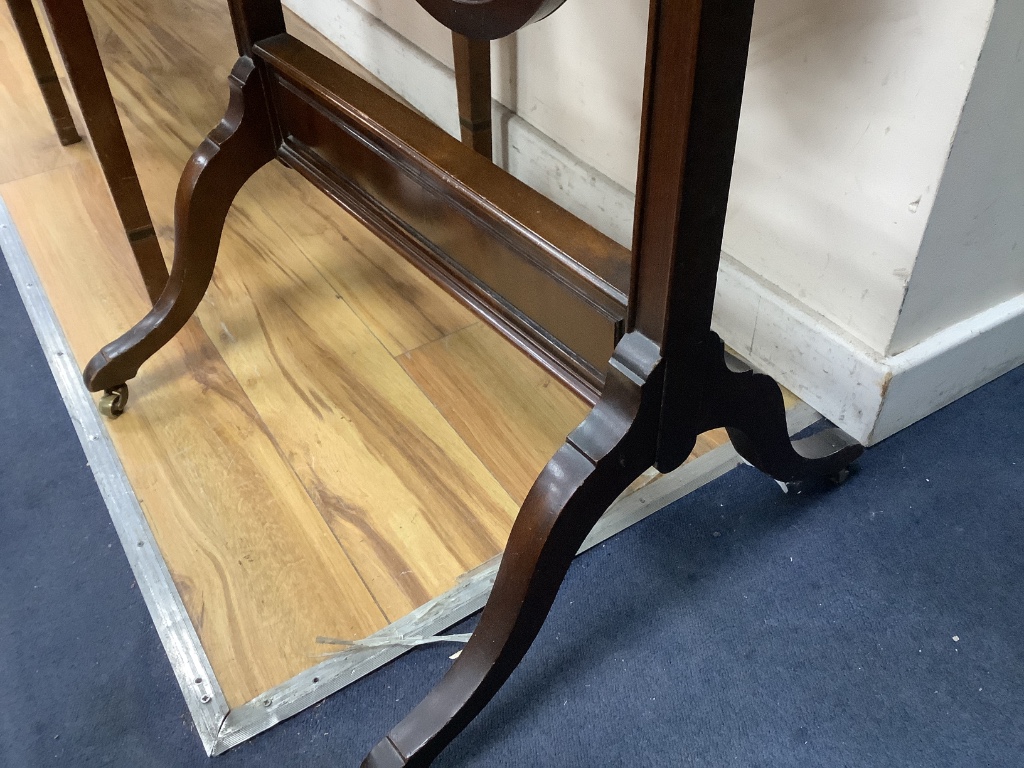 An Edwardian mahogany cheval mirror, width 60cm, height 158cm